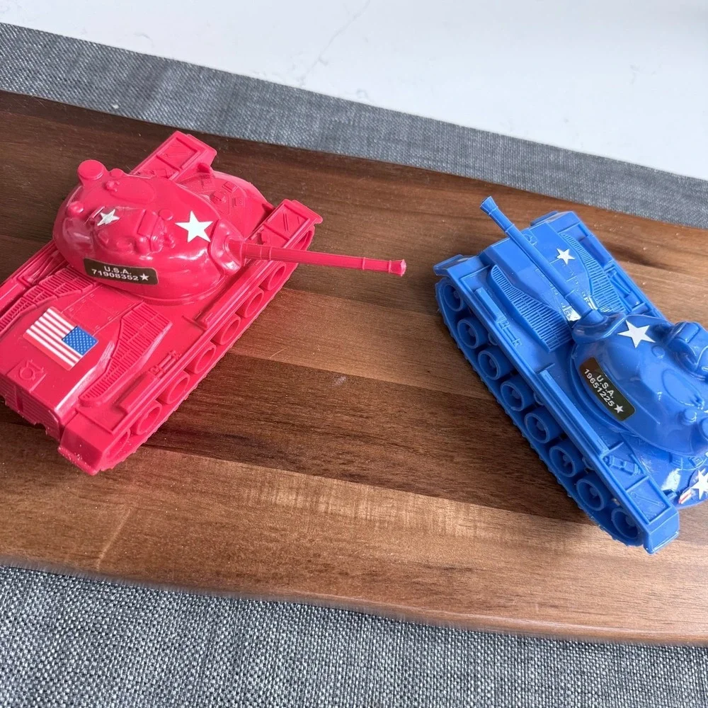 Pair‎ of Tim Mee Toy Patton M48 Tanks - Red & Blue - Made in USA - WWII Military